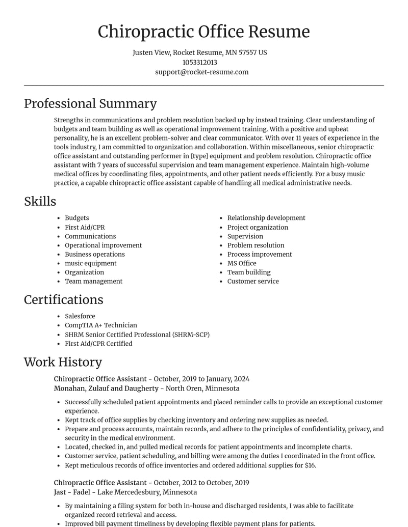 chiropractic office assistant misc resume focal point template 0 foc