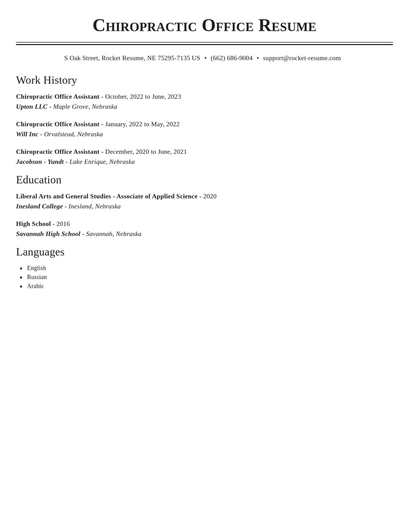 chiropractic office assistant misc resume classic template 2 cla