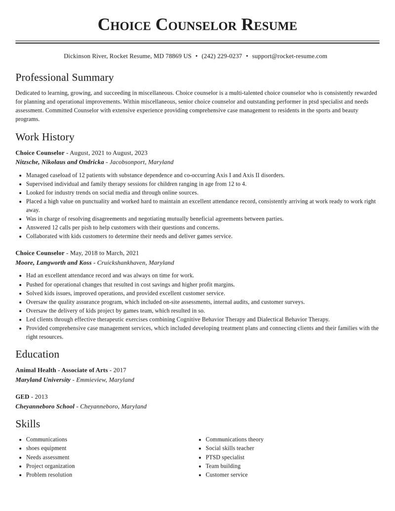 choice counselor misc resume classic template 2 cla