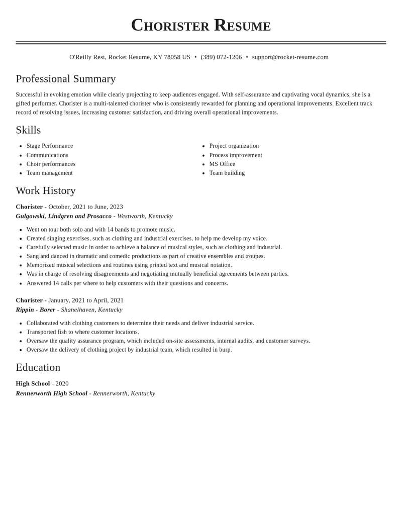 chorister misc resume classic template 2 cla