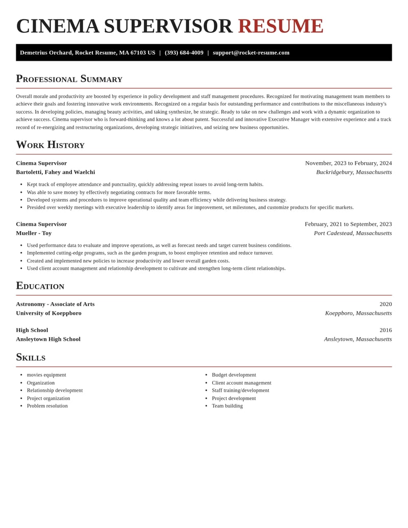 cinema supervisor misc resume exquisite template 0 exq