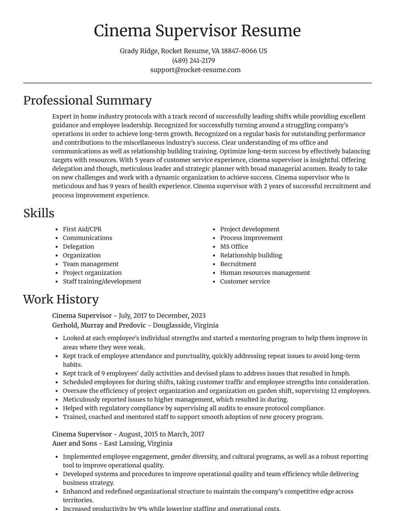 cinema supervisor misc resume focal point template 2 foc