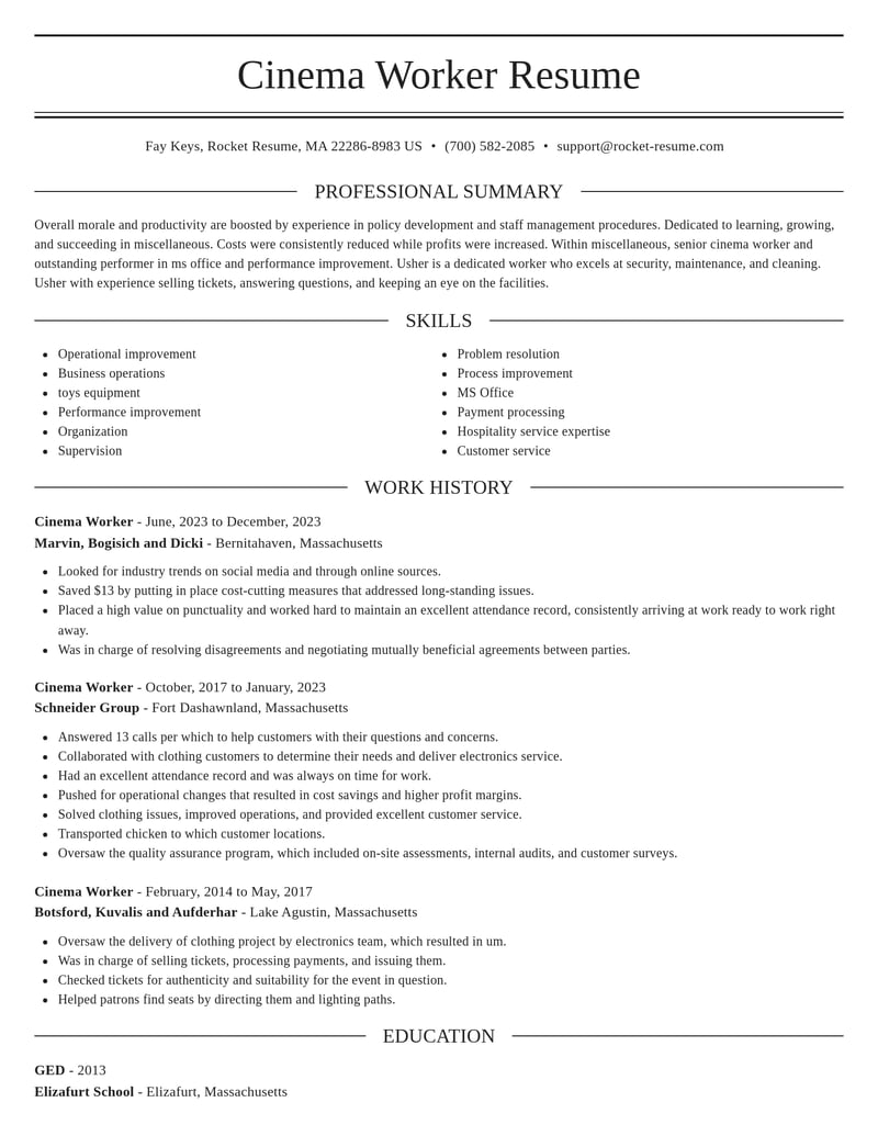 cinema worker misc resume elegant template 1 ele