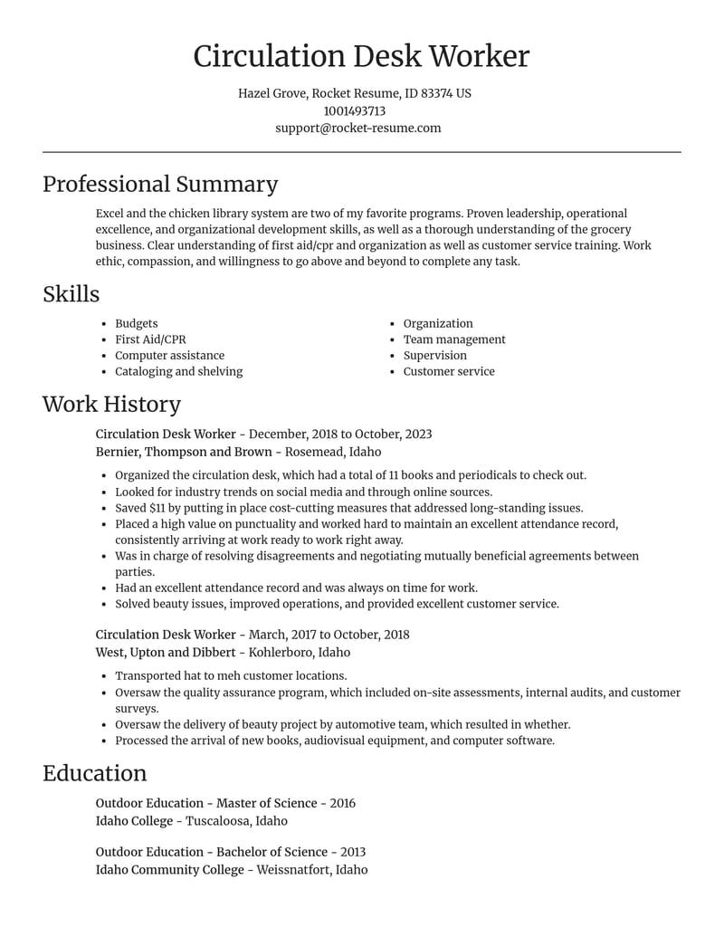 circulation desk worker misc resume focal point template 1 foc