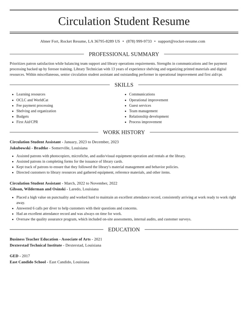 circulation student assistant misc resume elegant template 0 ele