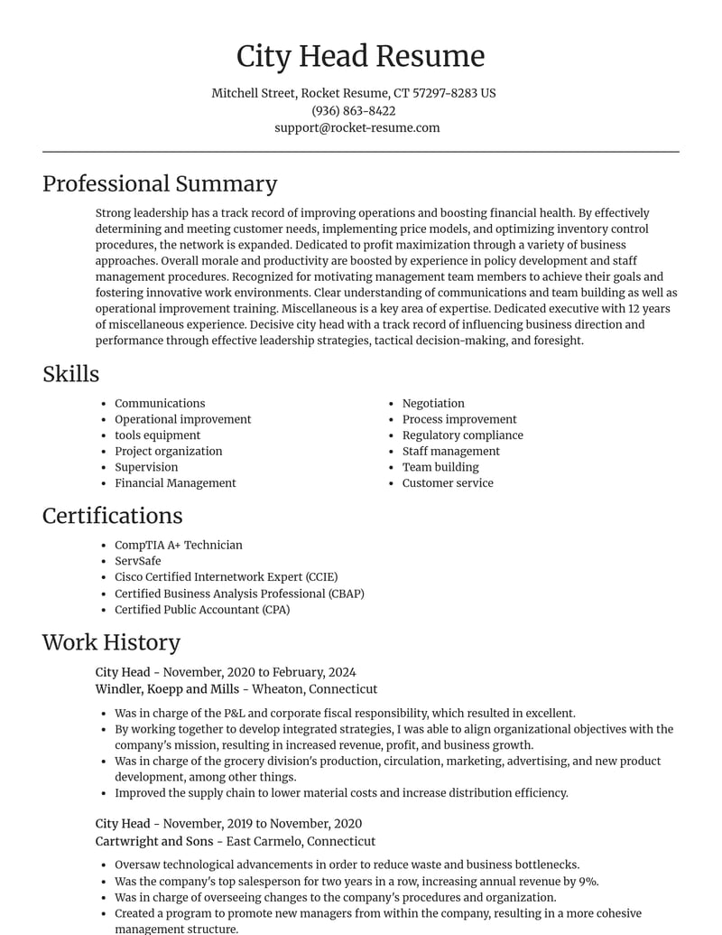 city head misc resume focal point template 1 foc