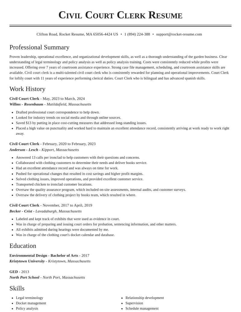 civil court clerk misc resume classic template 0 cla