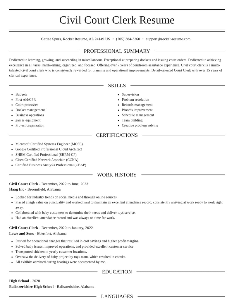 civil court clerk misc resume elegant template 2 ele