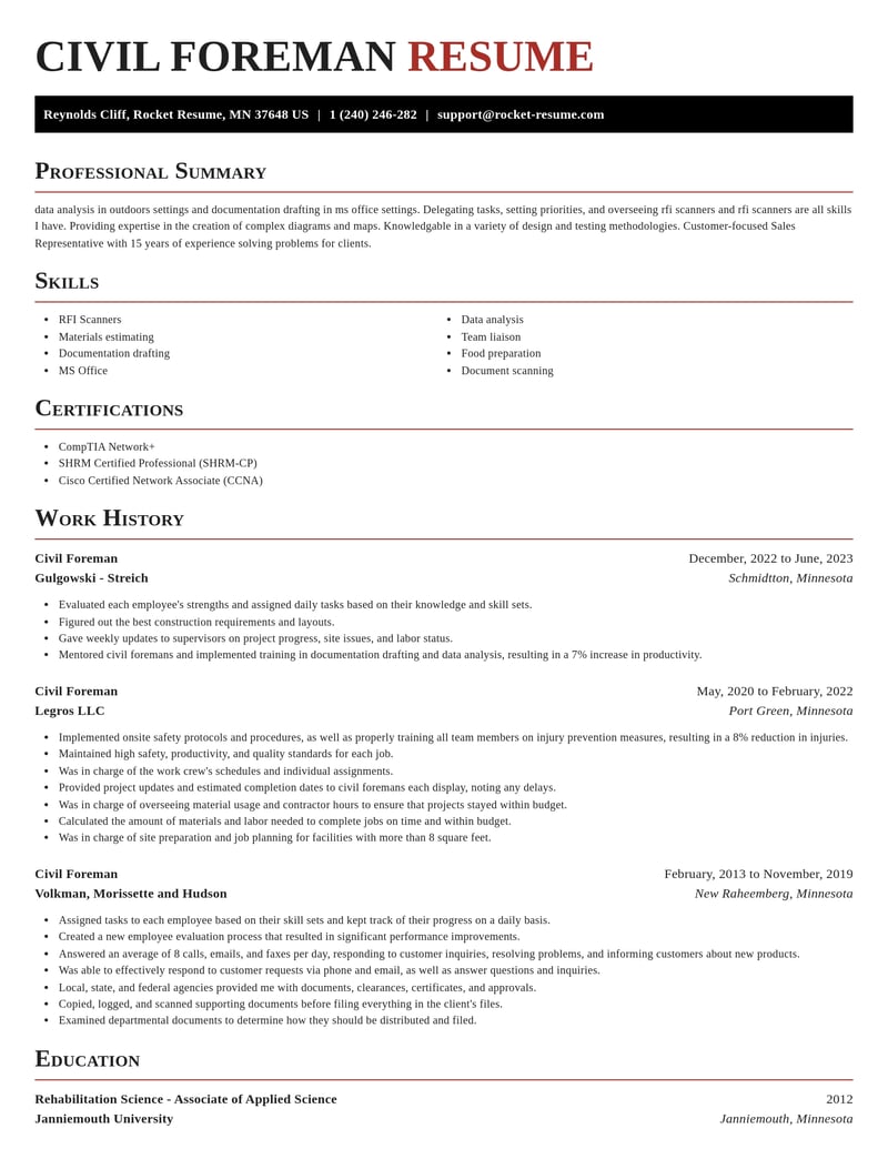 civil foreman misc resume exquisite template 2 exq