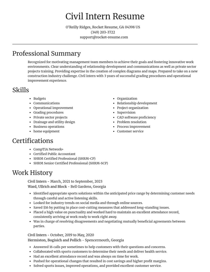 civil intern misc resume focal point template 2 foc