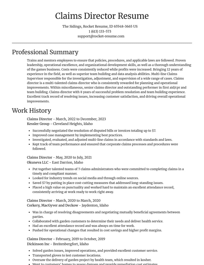 claims director misc resume focal point template 2 foc