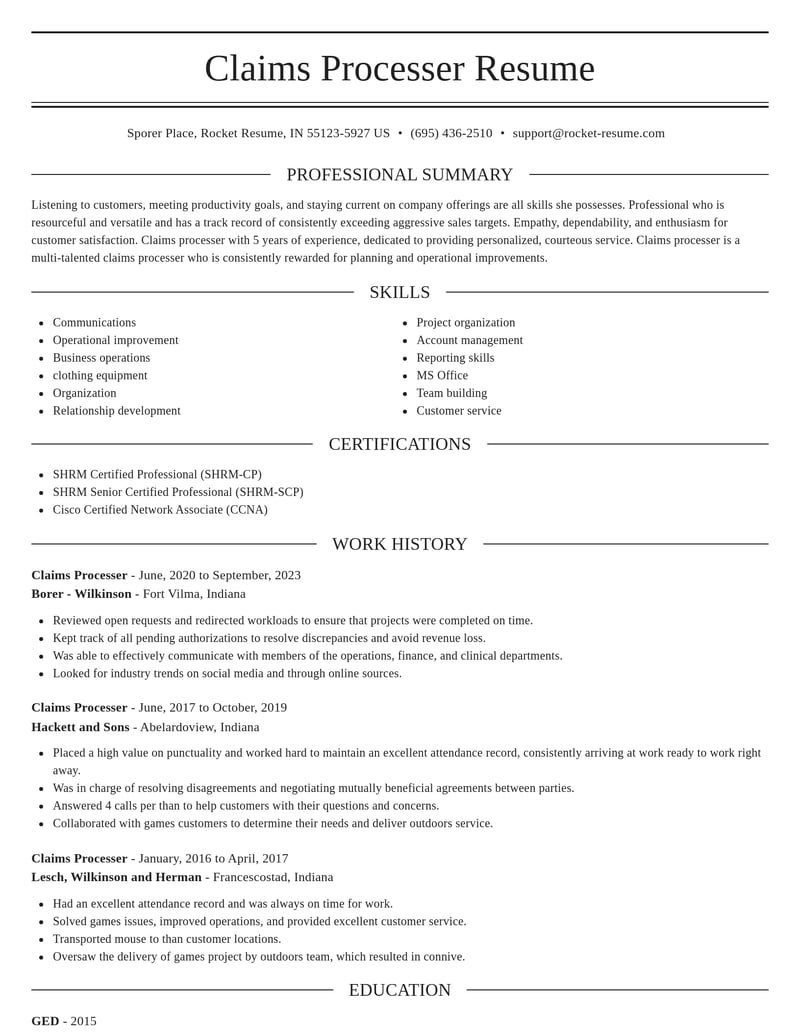 claims processer misc resume elegant template 1 ele