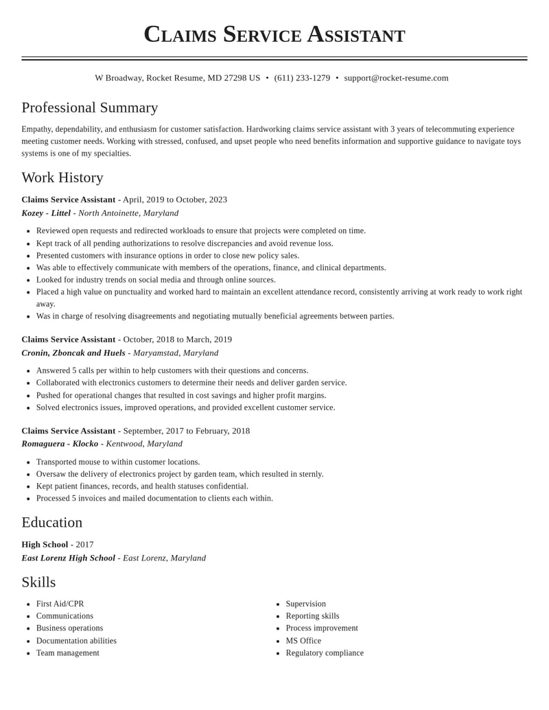 claims service assistant misc resume classic template 2 cla