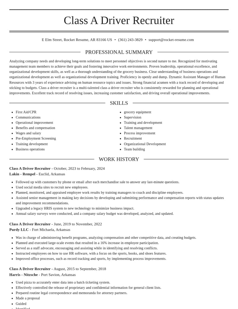 class a driver recruiter misc resume elegant template 0 ele