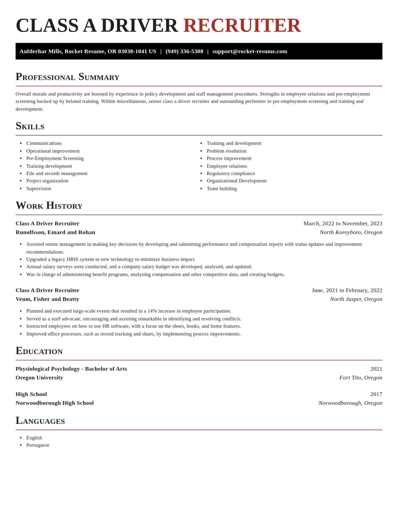 class a driver recruiter misc resume exquisite template 1 exq