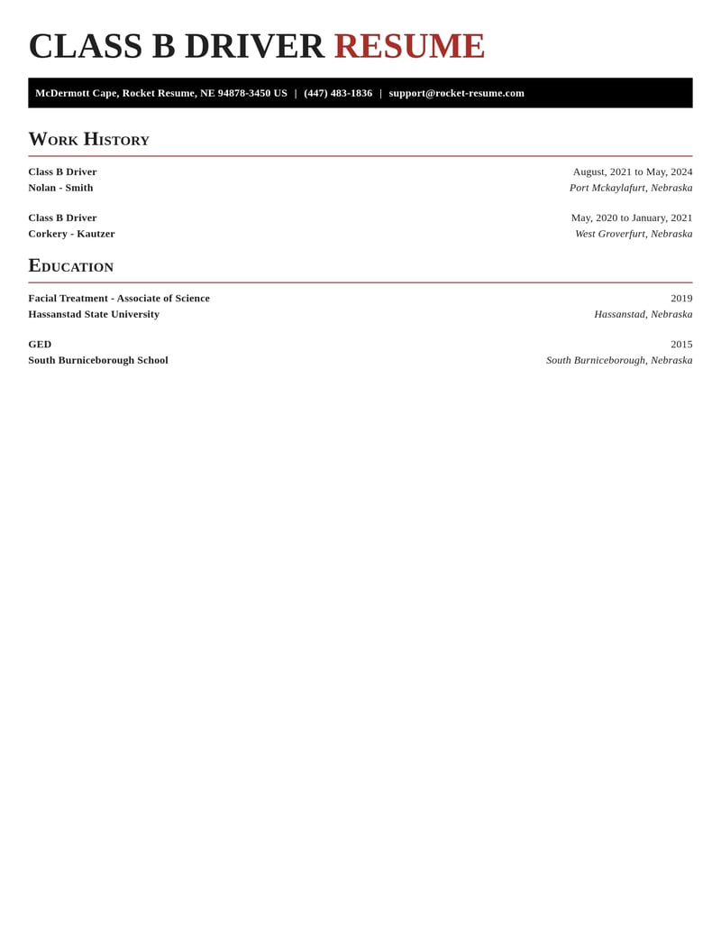 class b driver misc resume exquisite template 2 exq