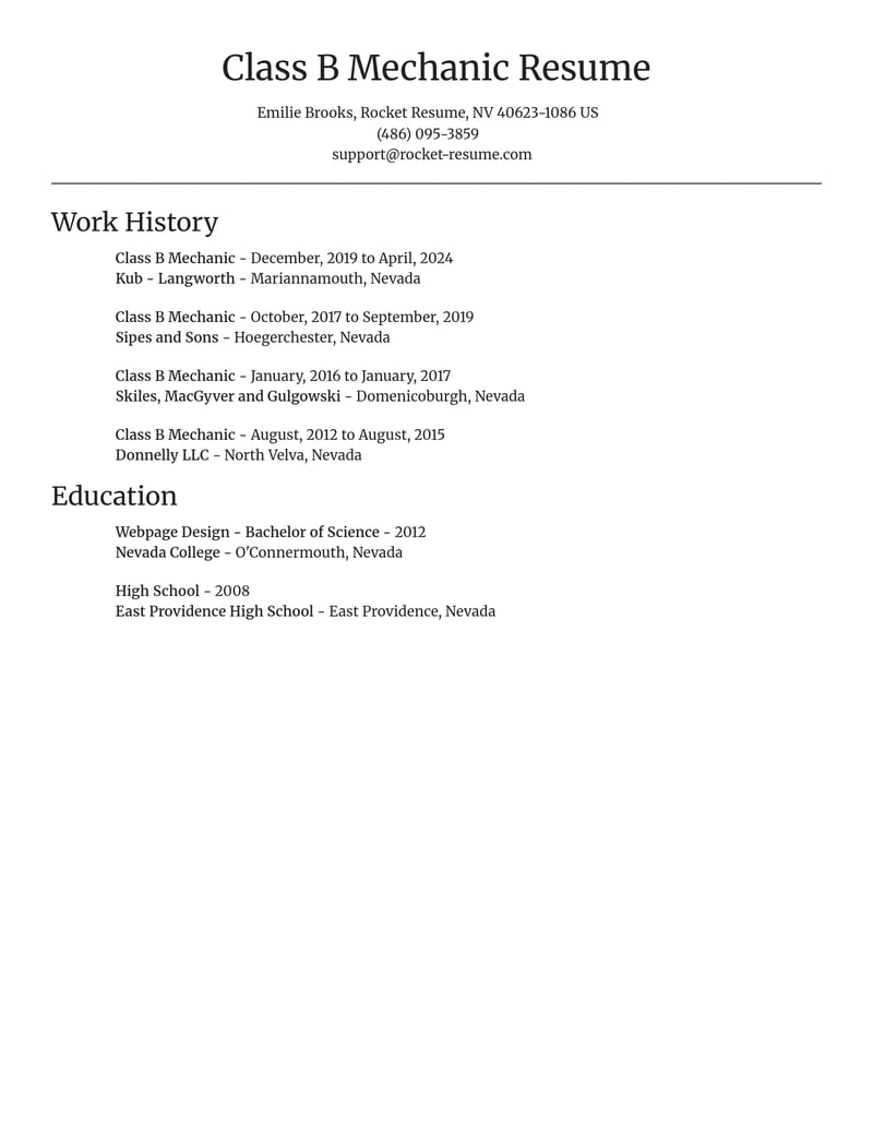 class b mechanic misc resume focal point template 0 foc