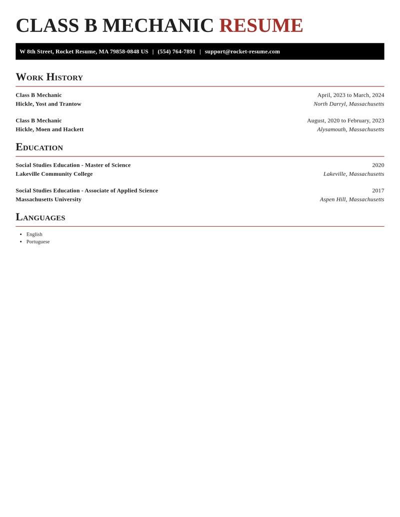 class b mechanic misc resume exquisite template 1 exq