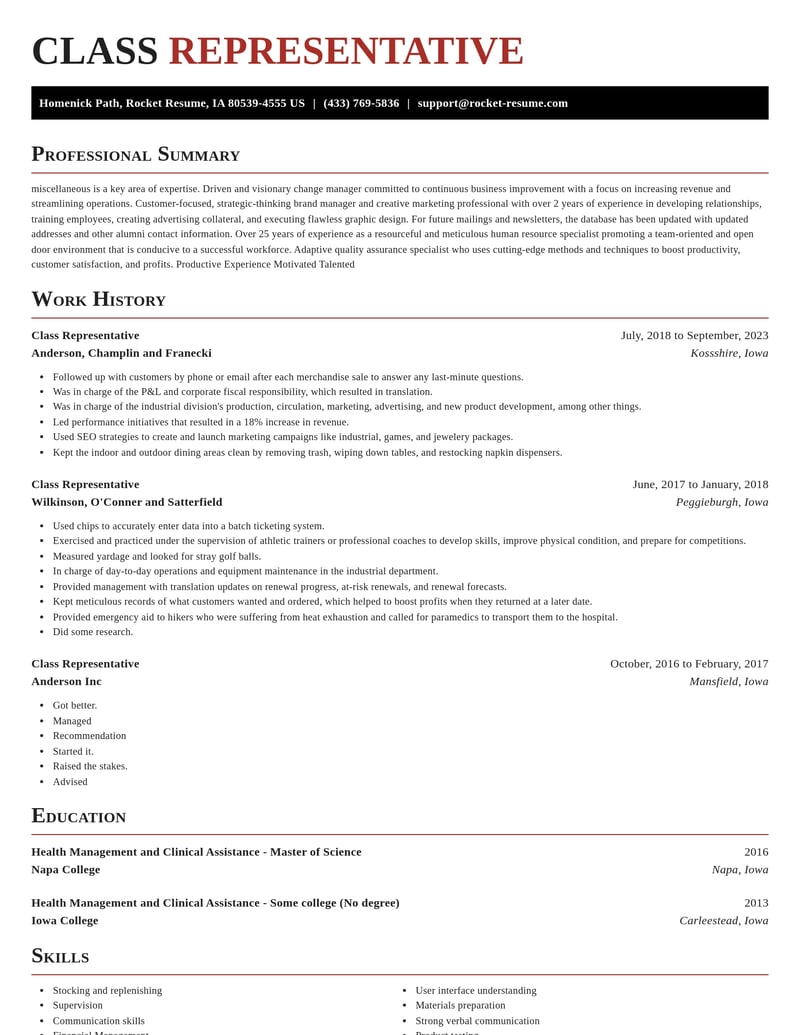 class representative misc resume exquisite template 0 exq