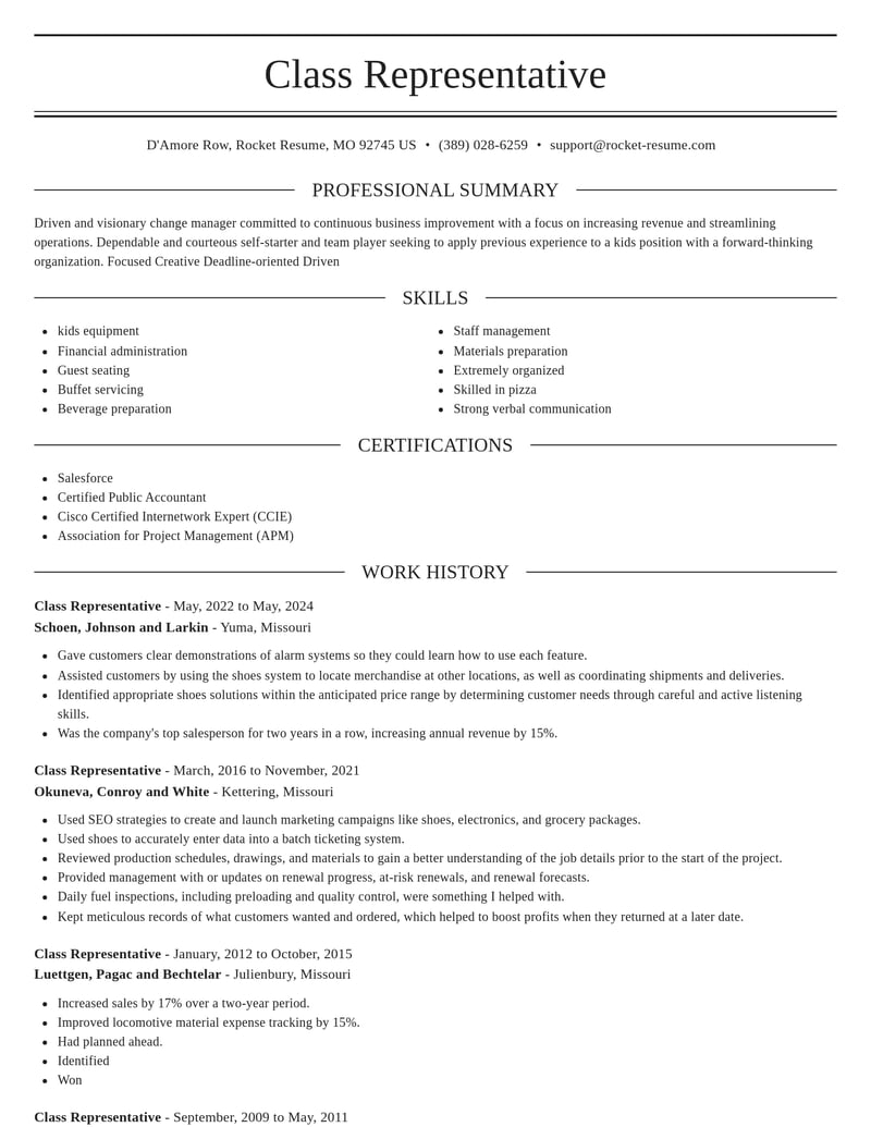class representative misc resume elegant template 2 ele
