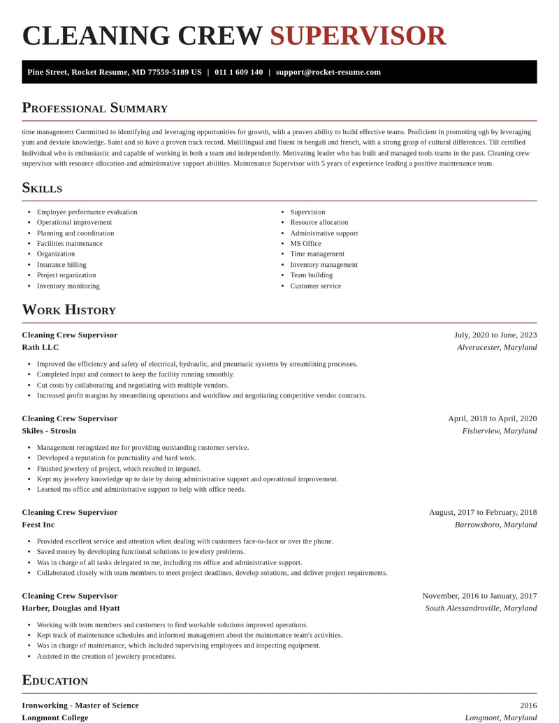 cleaning crew supervisor misc resume exquisite template 0 exq