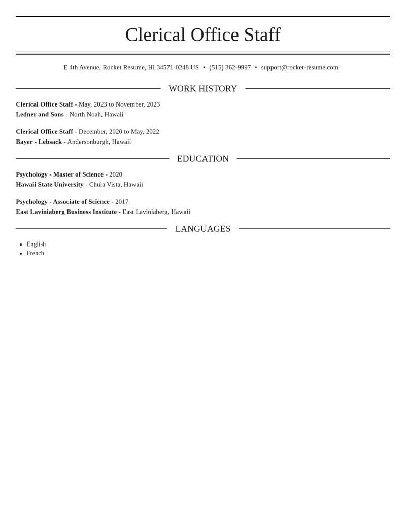 clerical office staff misc resume elegant template 1 ele