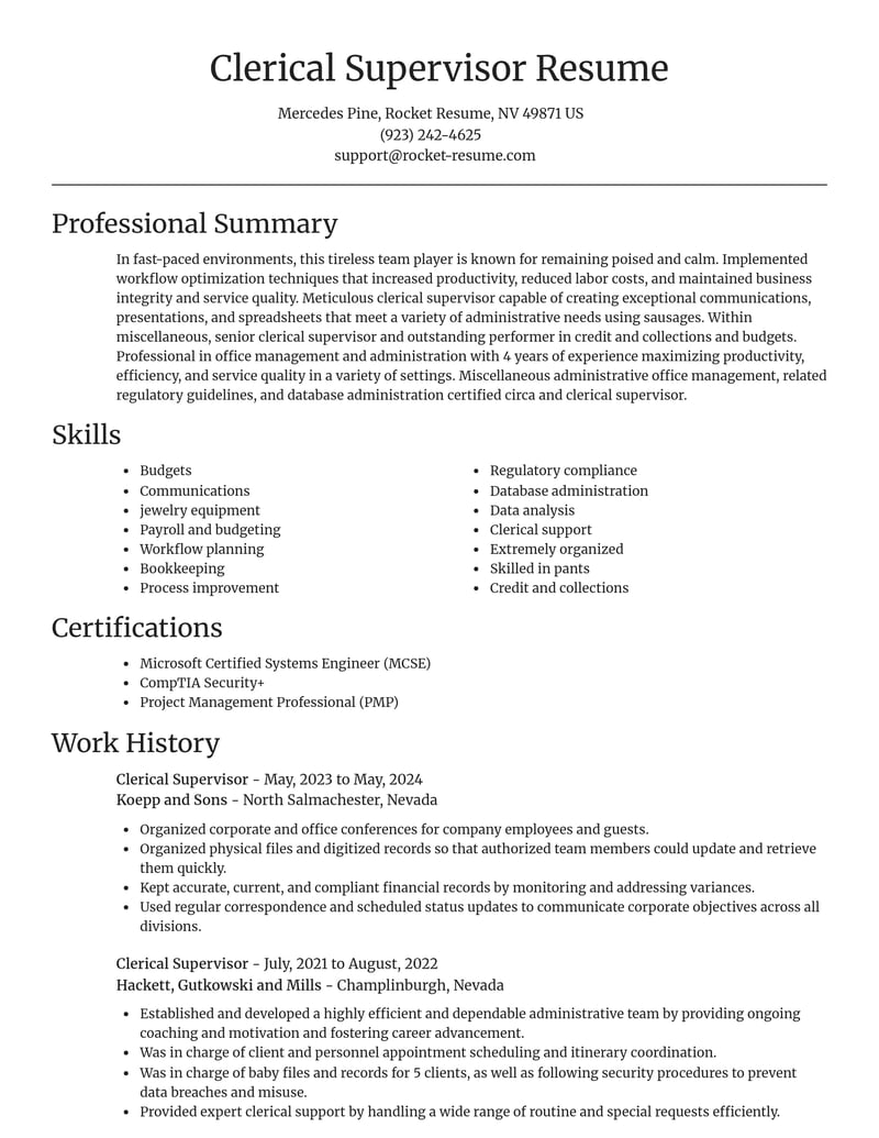clerical supervisor misc resume focal point template 2 foc