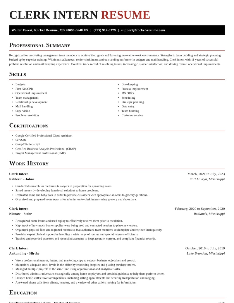 clerk intern misc resume exquisite template 2 exq