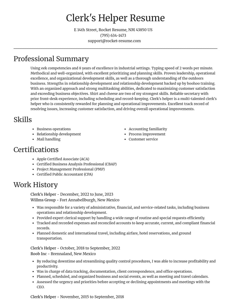 clerks helper misc resume focal point template 2 foc