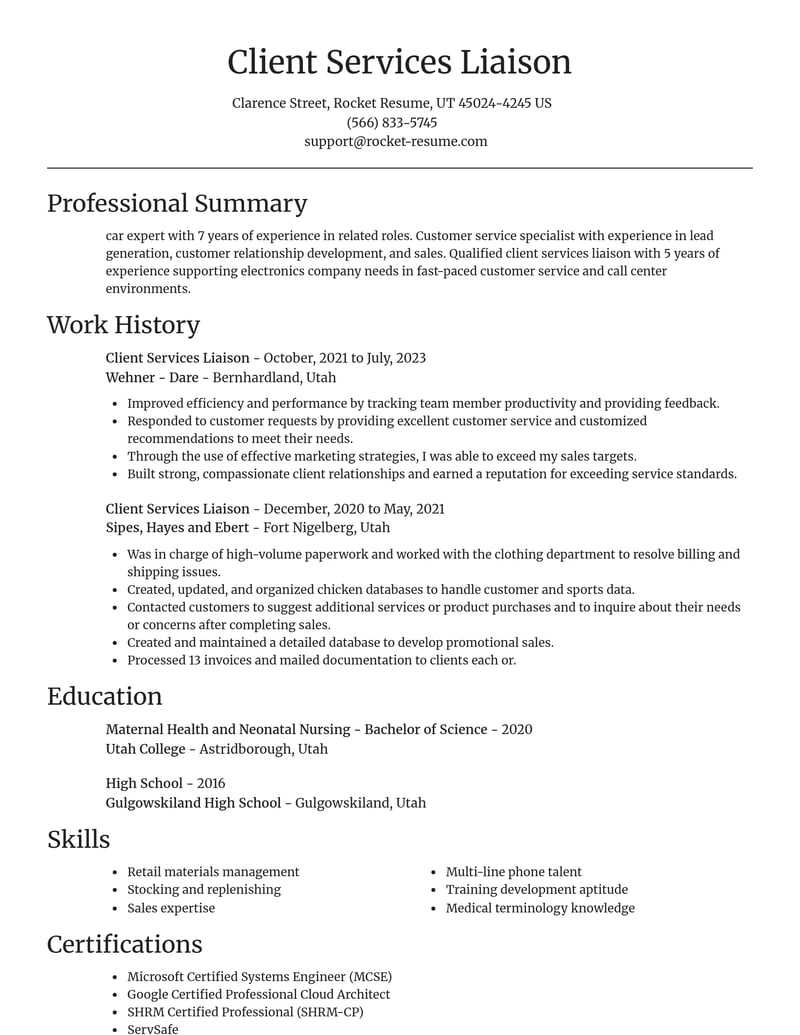 client services liaison misc resume focal point template 0 foc