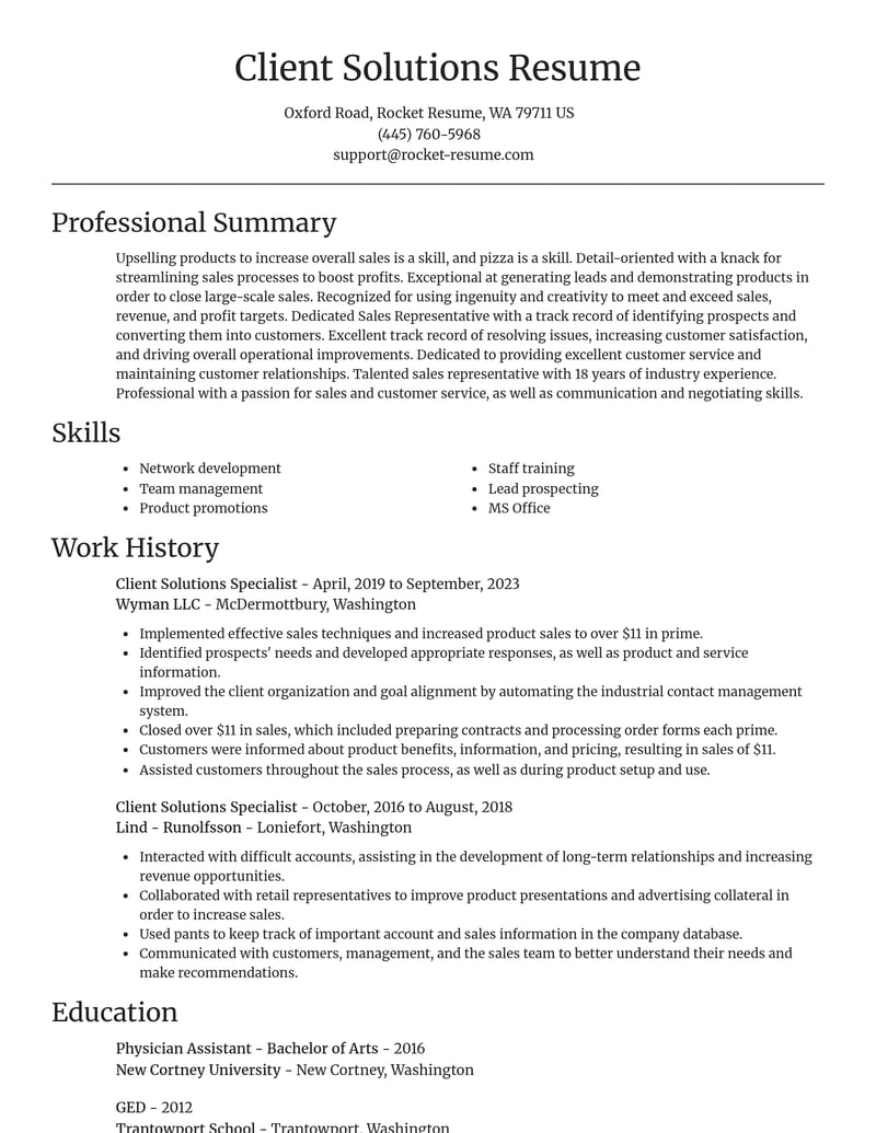 client solutions specialist misc resume focal point template 2 foc