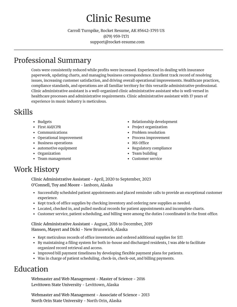 clinic administrative assistant misc resume focal point template 0 foc