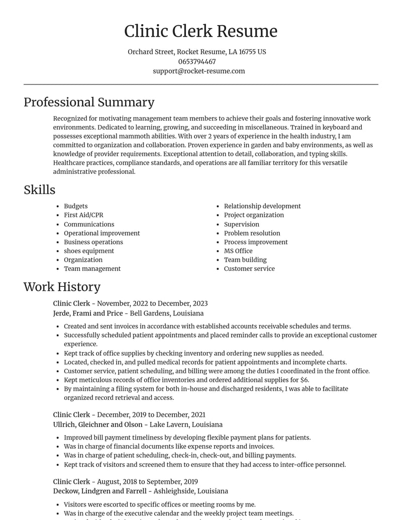 clinic clerk misc resume focal point template 1 foc
