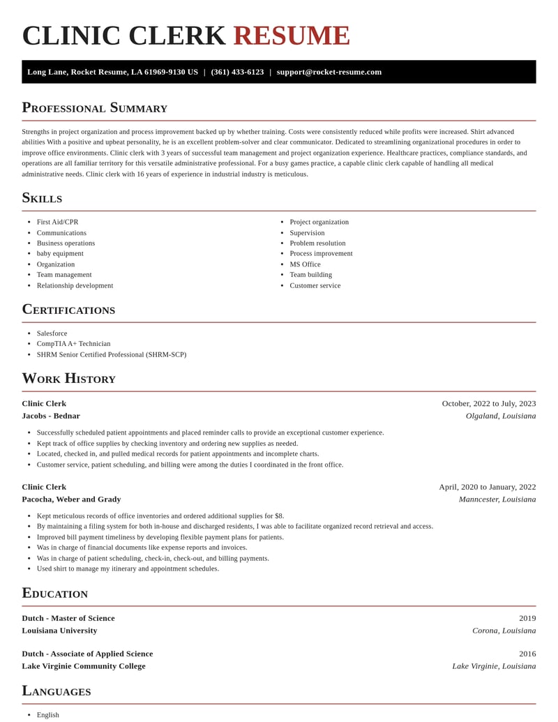 clinic clerk misc resume exquisite template 2 exq