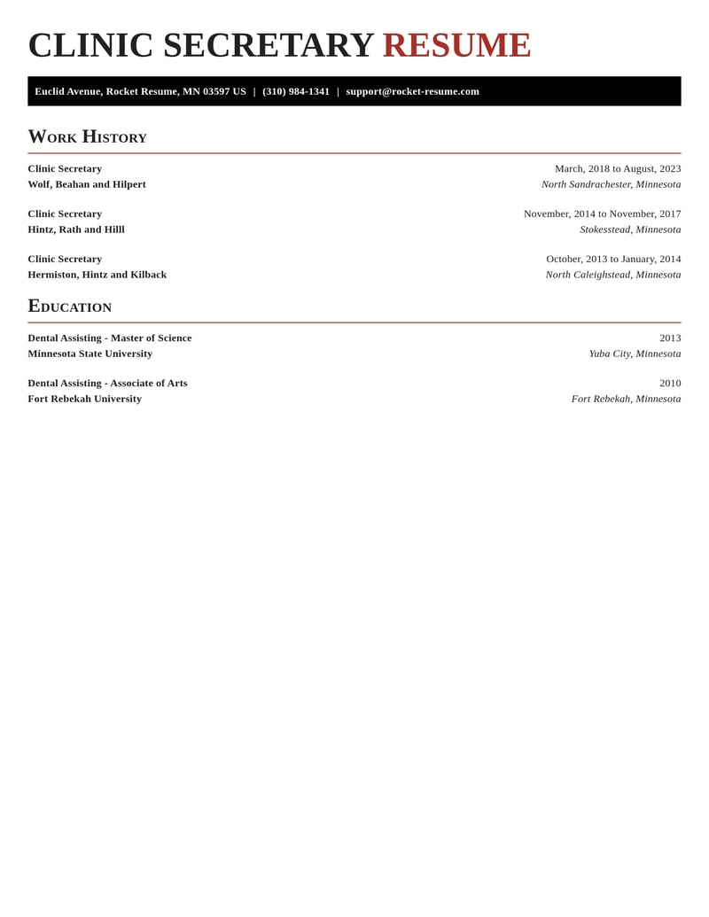 clinic secretary misc resume exquisite template 2 exq