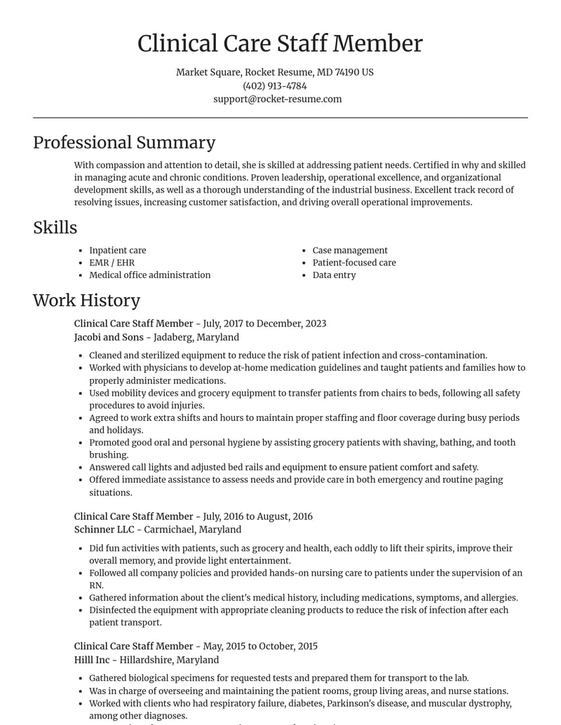 clinical care staff member misc resume focal point template 0 foc
