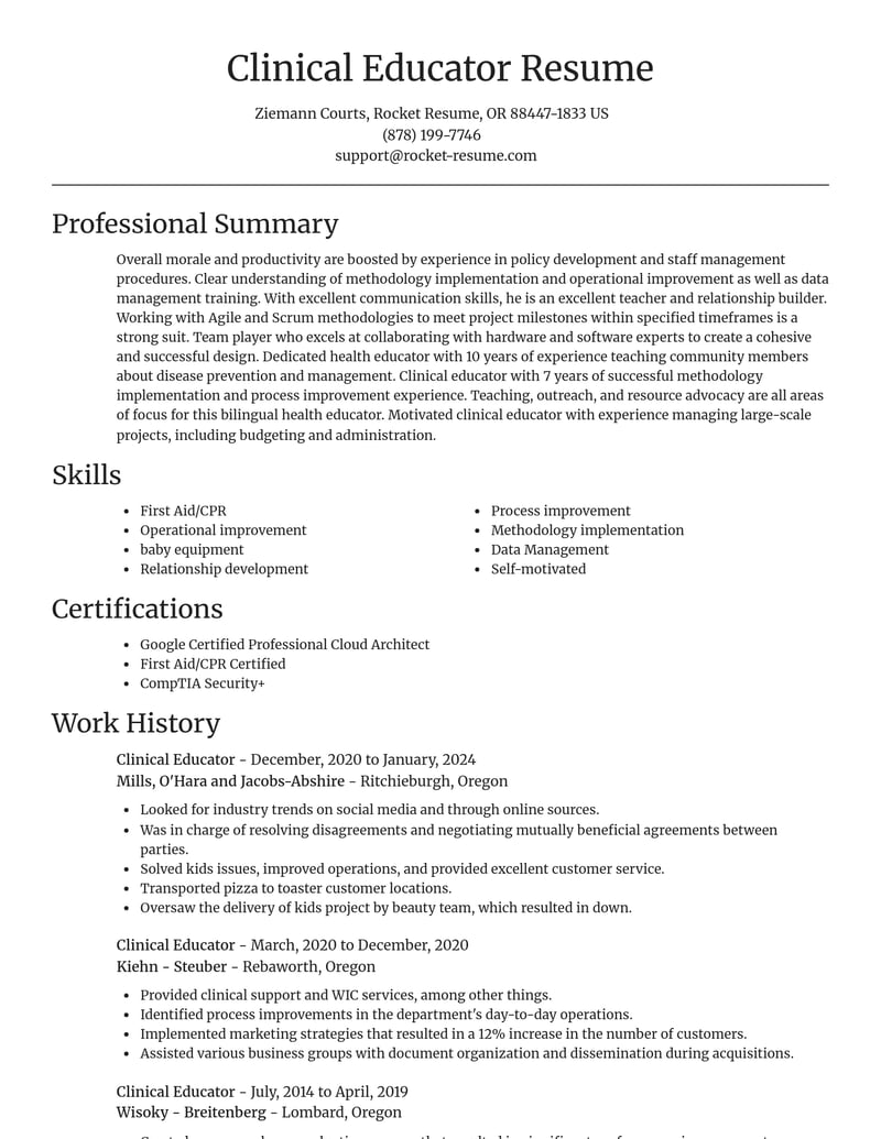 clinical educator misc resume focal point template 1 foc