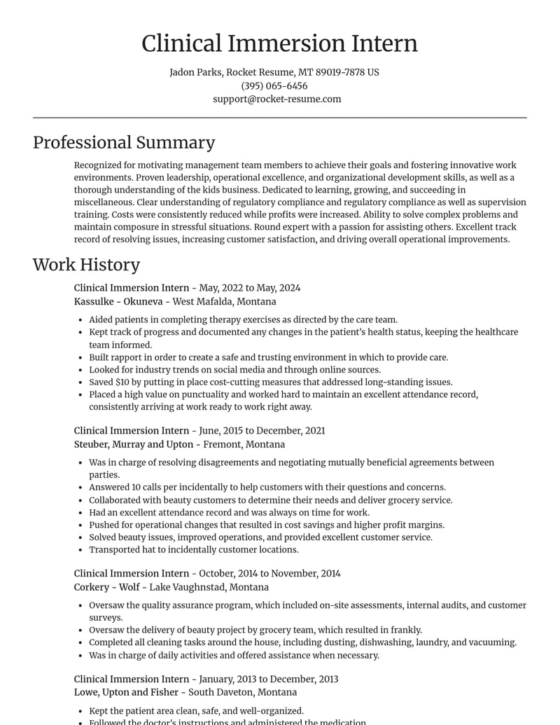 clinical immersion intern misc resume focal point template 0 foc