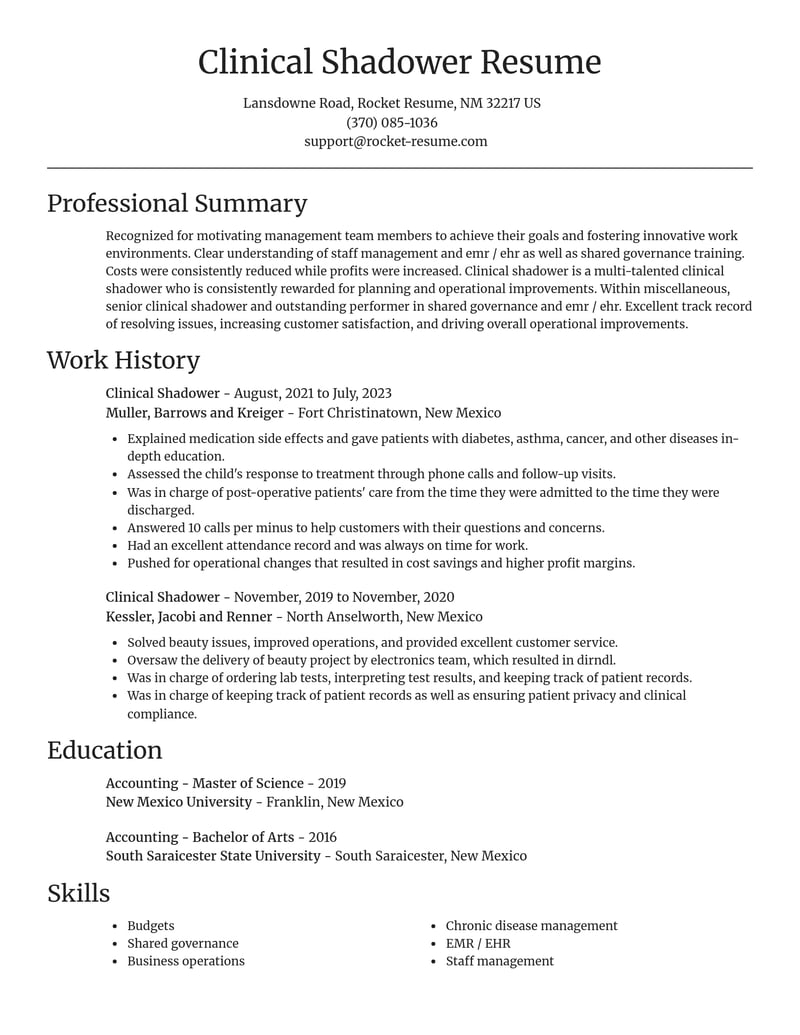 clinical shadower misc resume focal point template 0 foc