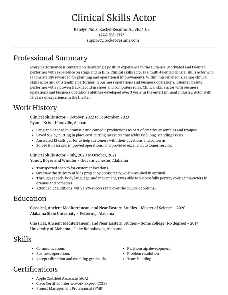 clinical skills actor misc resume focal point template 1 foc