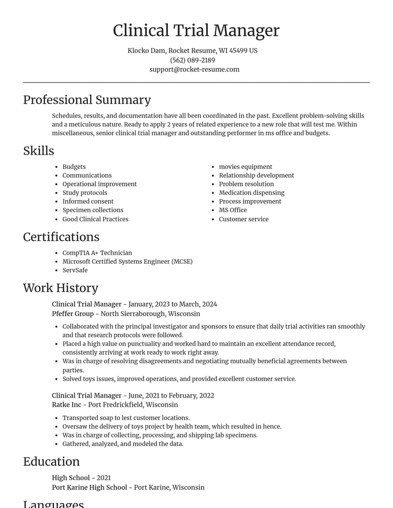 clinical trial manager misc resume focal point template 0 foc