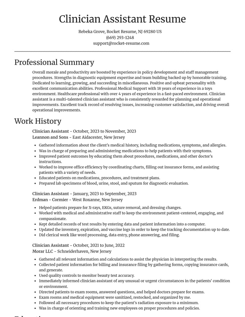 clinician assistant misc resume focal point template 2 foc