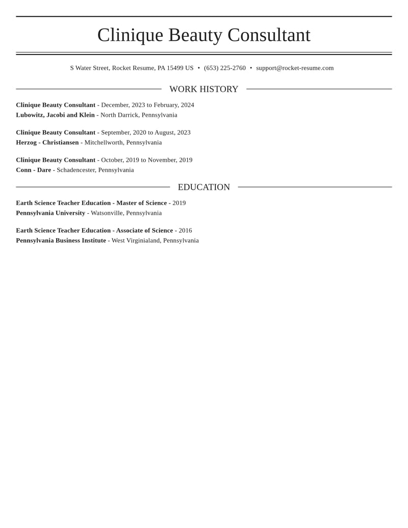 clinique beauty consultant misc resume elegant template 2 ele