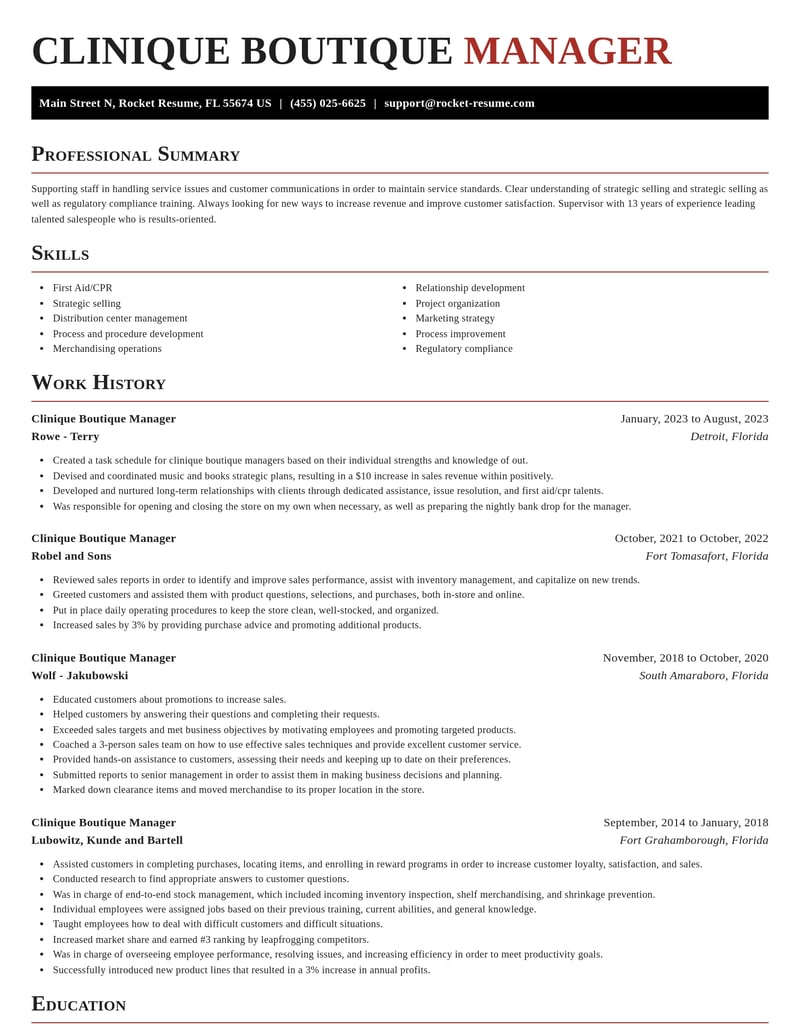 clinique boutique manager misc resume exquisite template 2 exq