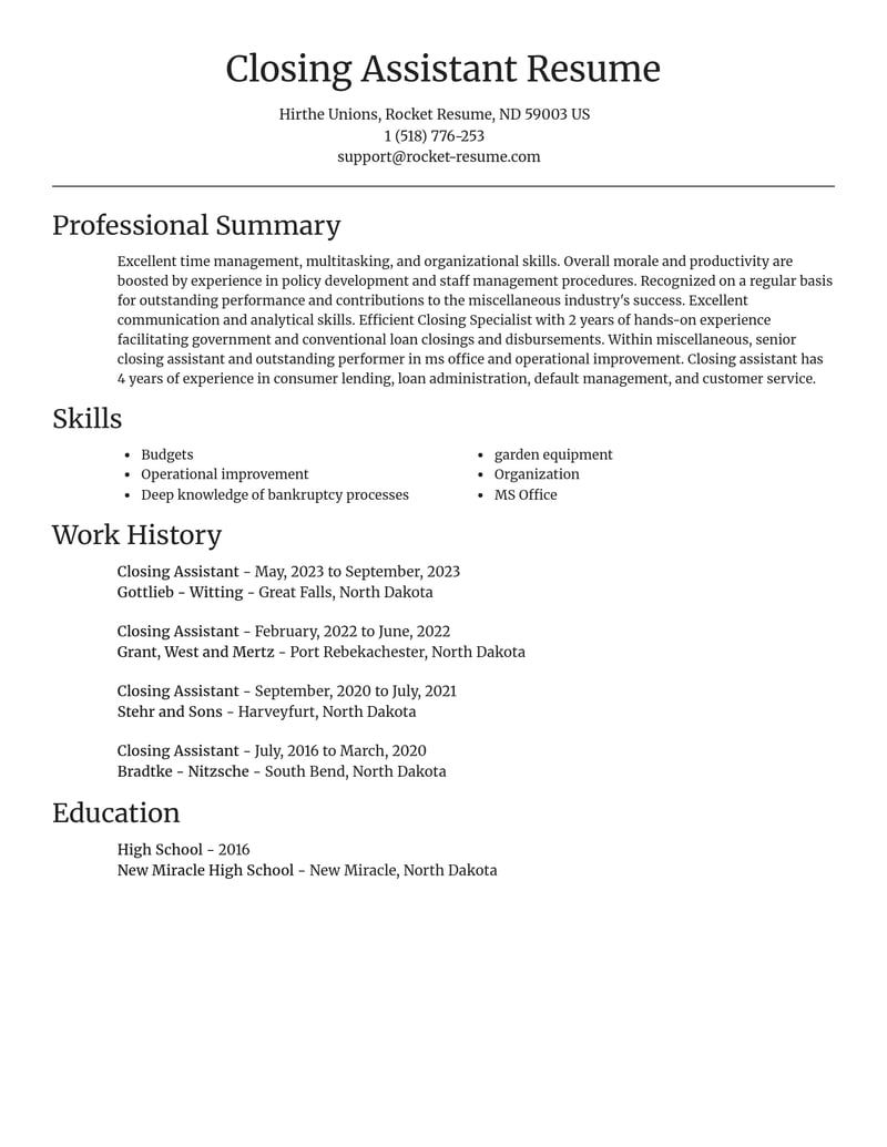 closing assistant misc resume focal point template 1 foc