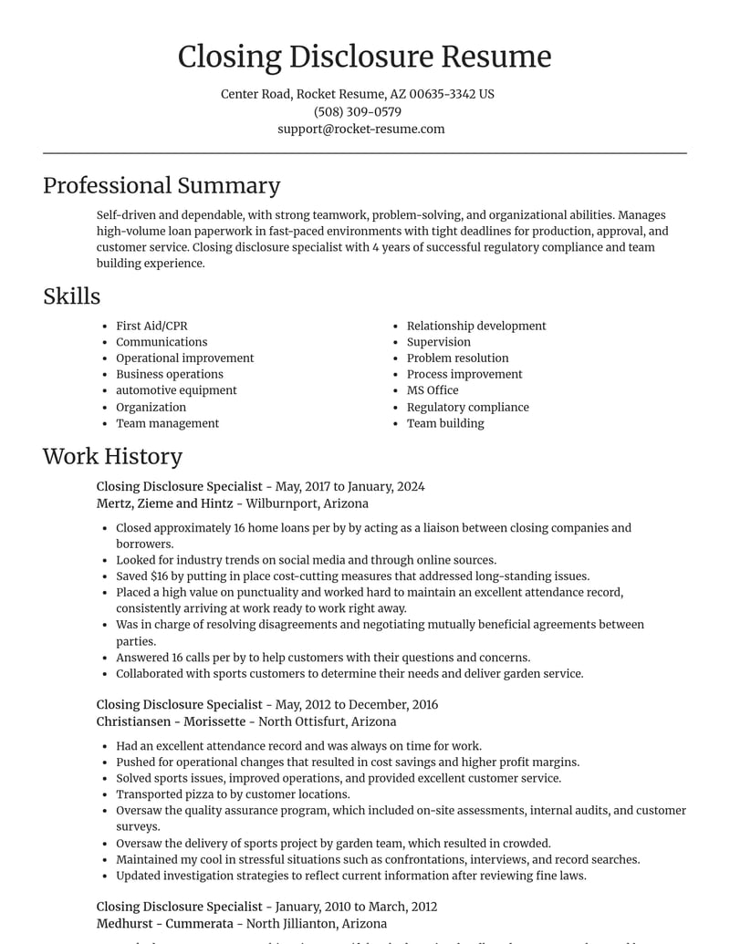 closing disclosure specialist misc resume focal point template 1 foc