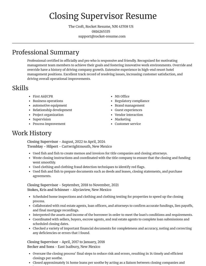 closing supervisor misc resume focal point template 2 foc