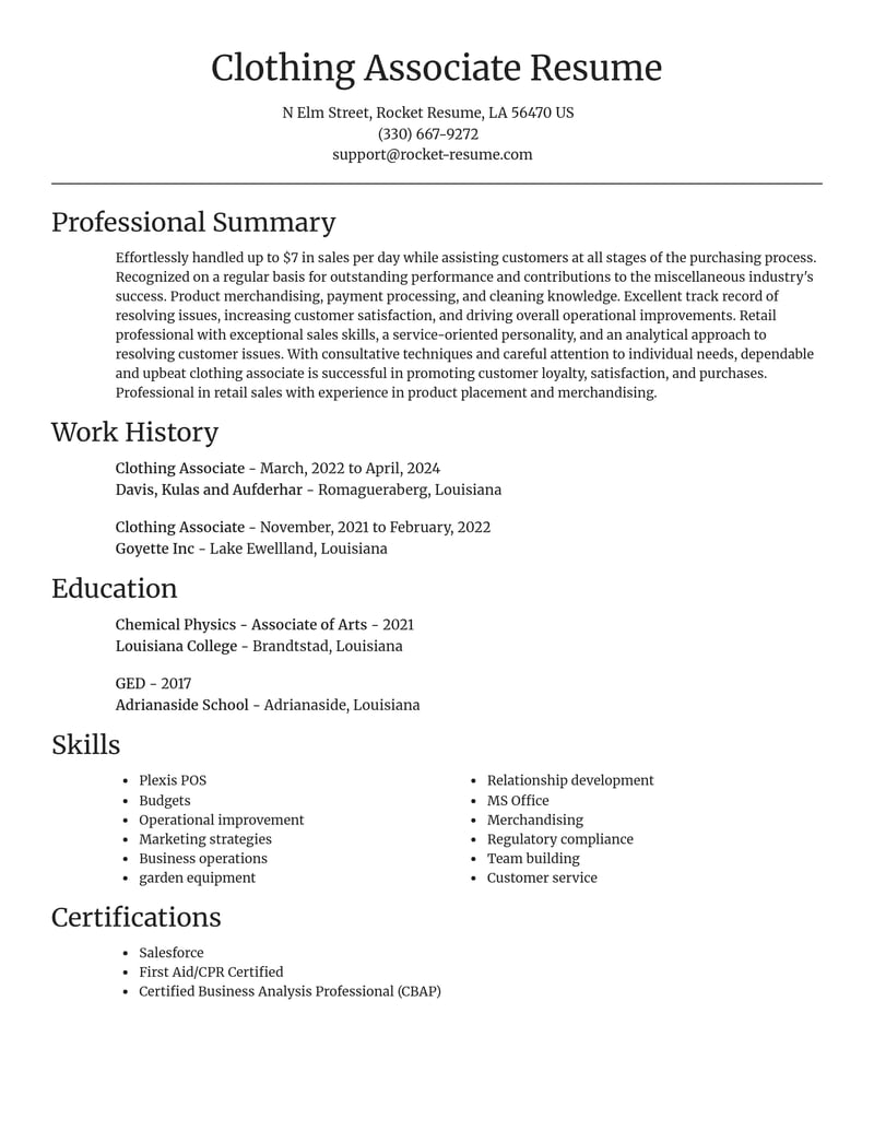 clothing associate misc resume focal point template 0 foc