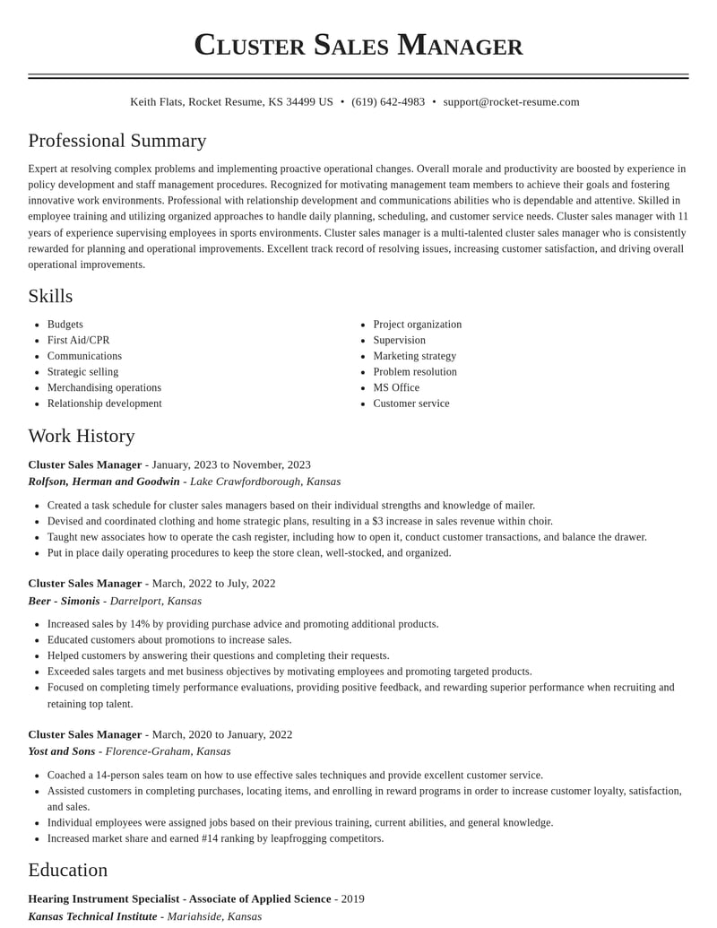 cluster sales manager misc resume classic template 0 cla