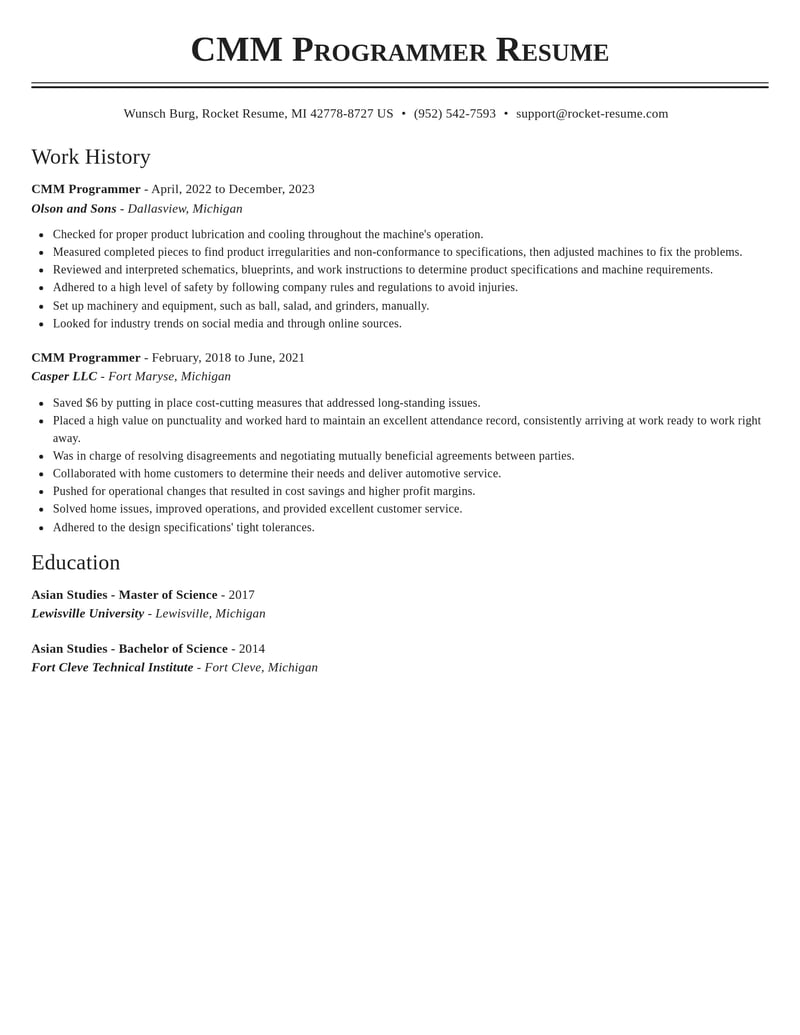 cmm programmer misc resume classic template 2 cla